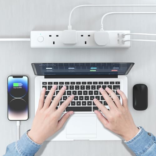 Extension Lead with USB Slots, 4 Way Sockets Outlets 4 USB Ports, 13A/3250W 1.8M Extention Cable with Switch Surge Protected Power Strips, UK Multi Plug Adapter Electrical Cords - Image 6
