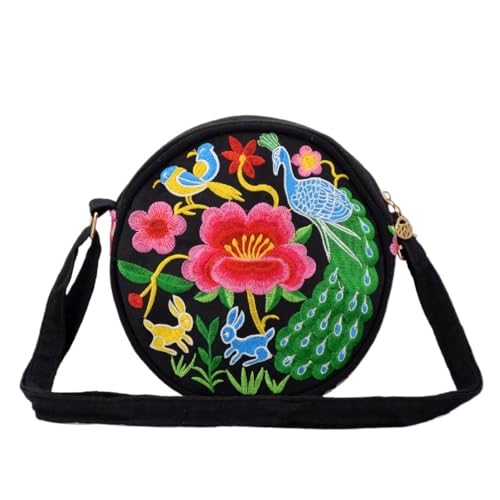 Embroidered Mini Messenger Bag Small Hanfu Ethnic Style Coin & Key Pouch For Mobile Phones(Peacock)