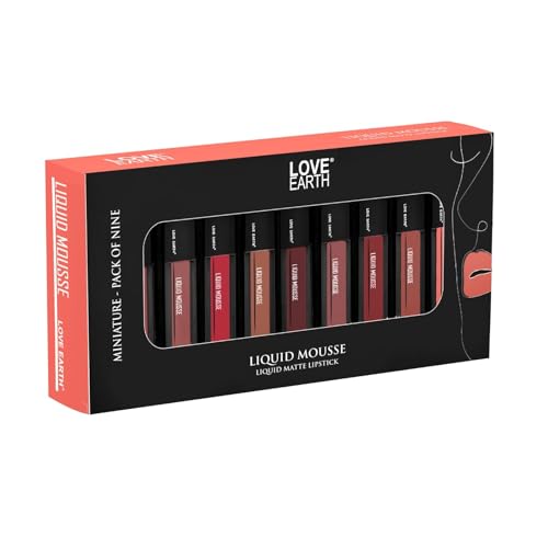 Image of LoveEarth Liquid Matte Lipstick Combo Pack - 9-Piece Set with Waterproof Mousse Jojoba Oil, and Vitamin E - Smudge-Proof & Transferproof Mini Liquid Lipstick Long-Lasting Lip Makeup Gift Set for Women