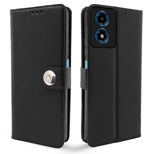 Image of Pikkme Moto G04 Flip Cover Leather Finish | Inside TPU with Card Pockets | Wallet Stand and Shock Proof | Complete Protection Button Flip Case (Black)