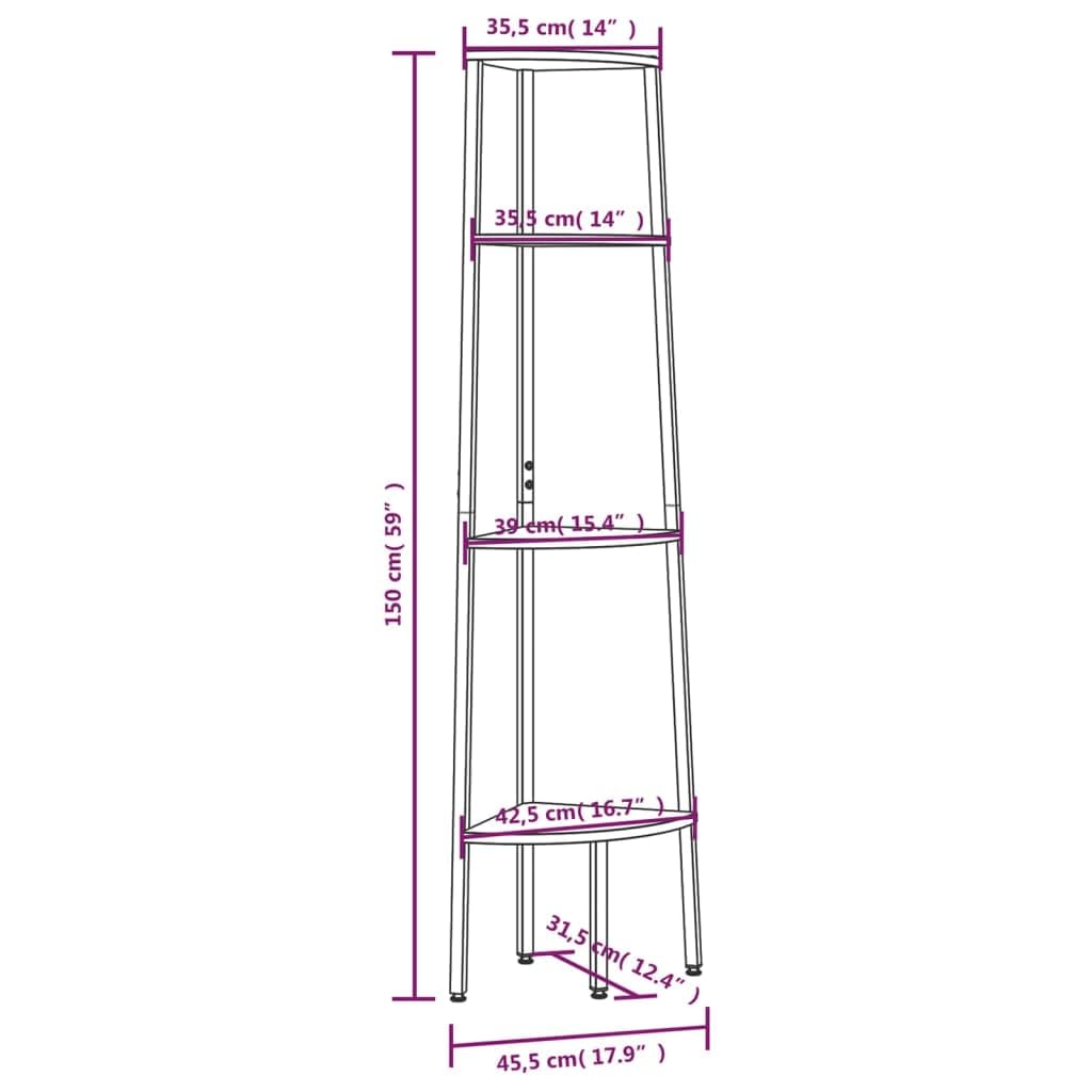 vidaXL Eckregal mit 4 Ablagen Schwarz 45,5x31,5x150 cm, Standregal, Regal, Lagerregal, Bücherregal, Aufbewahrungsregal, Eck-Bücherregal