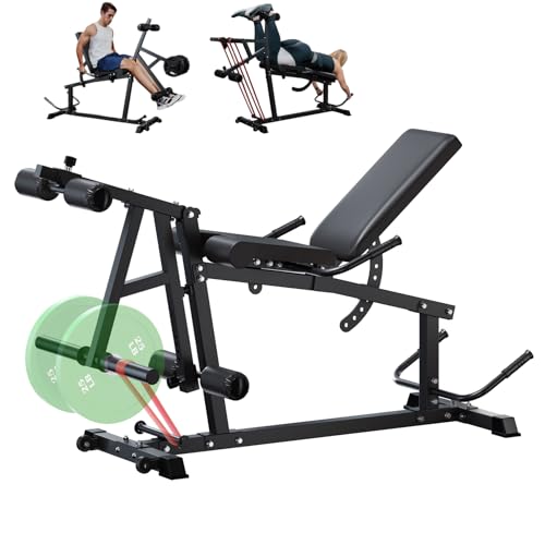 Leg Extension and Curl Machine, Fit for Both 1'' & 2'' Weight Plates & Exercise Band, Leg Developer for Strength Training, Home Gym Bench for Full Body Workouts