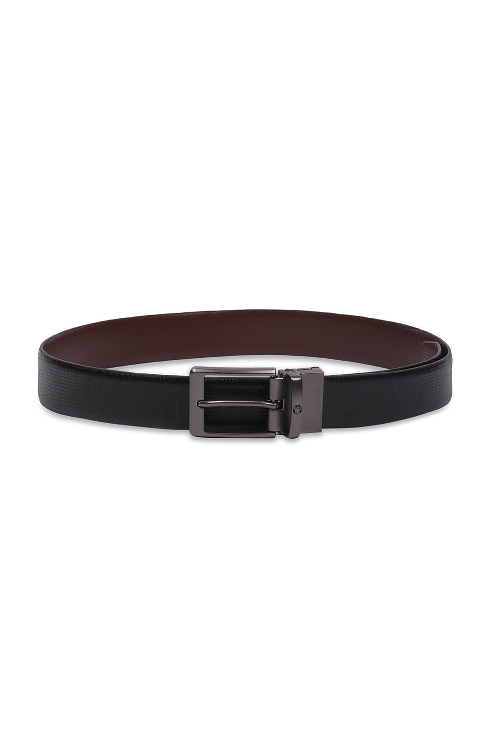 Louis Philippe Men's 100% Italian Leather Matt Gun Metal Buckle Formal Reversible Belt