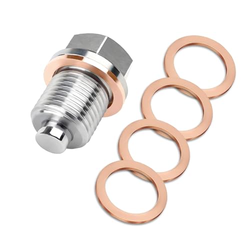 M16 x 1.5 Magnetic Oil Drain Plug, Magnetic Stainless Steel Oil Pan Drain Nut Bolt with 5 PCS Copper Crush Washer Anti Leakage, Universal Leak-proof Replacement,Fits Most Cars, Motorcycles, Boats