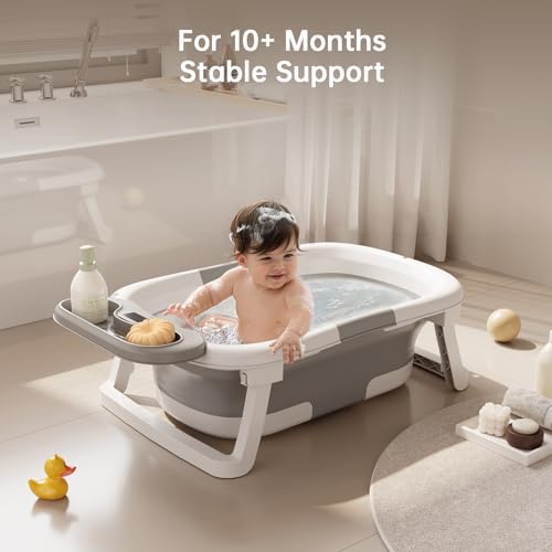 Obee Odee Baby Bathtub, Collapsible Bath Tub for Newborns to Toddlers with Water Temperature Sensor and Storage Tray, 2025 Upgraded Version (Gray) - Thumbnail 3