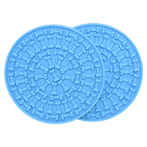 Hunde-Leckmatte, Leckmatte, 20,1 cm, Hunde-Badematte, langsamer Futterspender, Trainingsmatte, leistungsstarke Saugnäpfe, Erdnussbutter-Joghurt, Blau, 2 Stück Cover