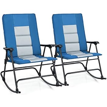 Alternative view of Giantex Camping Rocking Chair Fold-able Oversized, Padded Armrest and Seat Folding Lawn Chair 350 lbs Weight Capacity for Outdoor, Patio, Lawn, Backyard, Garden Portable Chair (2, Blue)