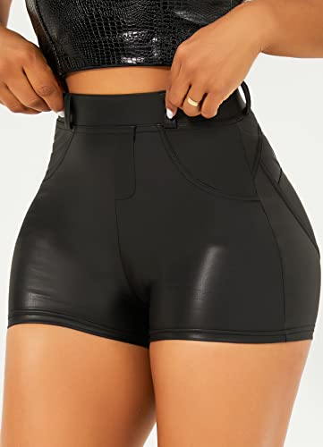 TZLDN Damen Leder Shorts Wetlook High Waist Kurze Lederhose Skinny Lederoptik Leggins Hose Hotpants – Bild 3