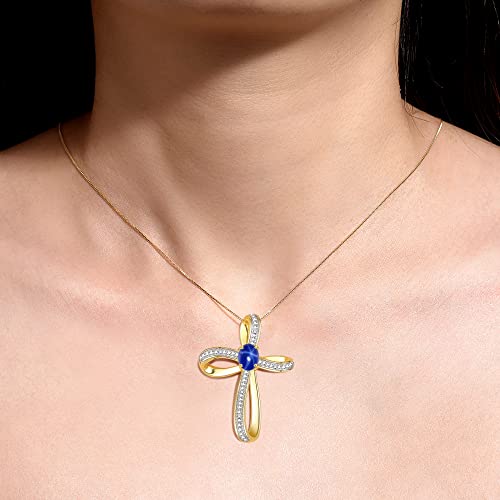 Rylos Yellow Gold Plated Silver Cross Necklace: Gemstone & Diamond Pendant, 18 Chain, 8X6MM Birthstone, Elegant Women's Jewelry2