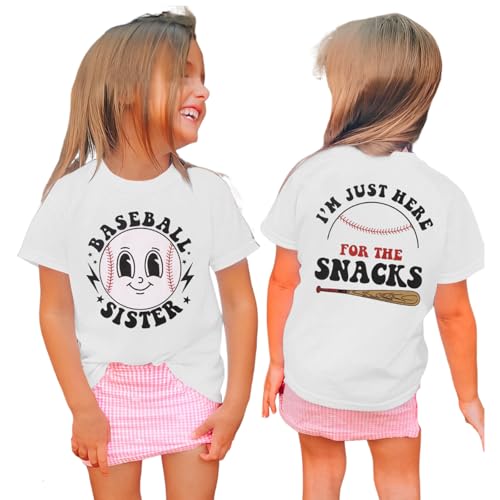 Toddler Girl Baseball Shirts Baseball Sister T-Shirt I'm Just Here for The Snacks Tees Game Day Outfit Ballgame Tops