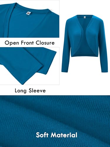 Image of Heymoments Women's Long Sleeve Thin Kintted Shrugs Sweaters Lightweight Cropped Tops Open Front Cardigan for Dress