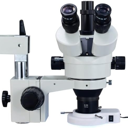 OMAX 3.5X-90X Zoom Trinocular Dual-Bar Boom Stand Stereo Microscope with 144 LED Ring Light