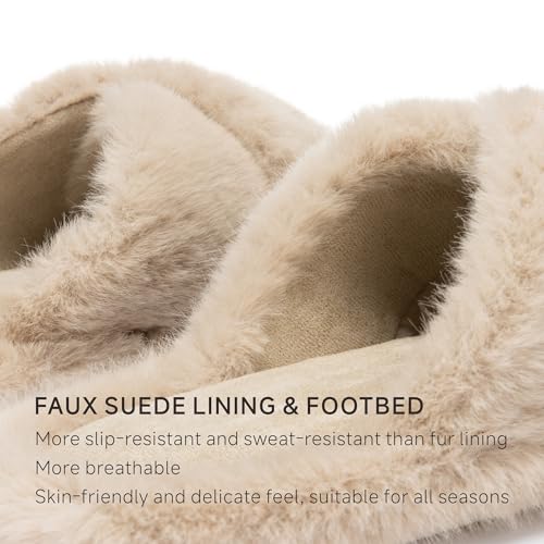 Chantomoo Womens Slippers Memory Foam Fuzzy Cross Band Faux Fur Slippers for Women Gift3