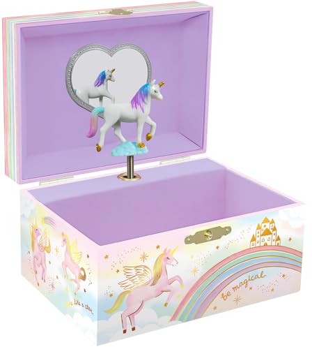 Giggle & Honey Musikalisches Schmuckkästchen für Kinder – Kinderspieluhr mit drehendem Einhorn, Einhorn-Geburtstagsgeschenke für kleine Mädchen, 15,2 x 11,8 x 8,9 cm – Alter 3–10