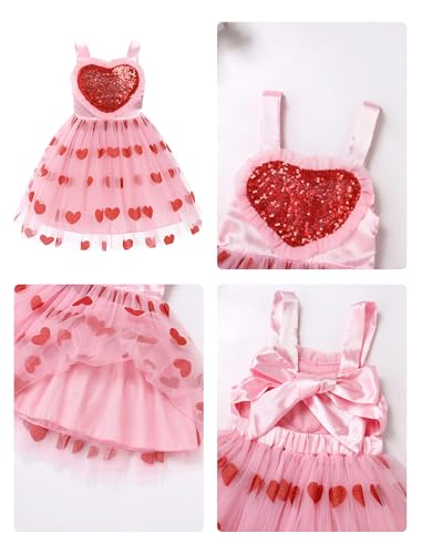 ODASDO Toddlers Kids Baby Girls Valentine's Day Dress Red Sequin Love Heart Tulle Tutu Princess Dresses3