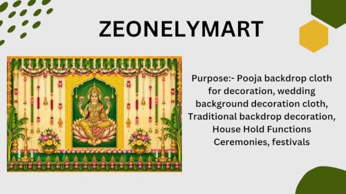Image of Lakshmi Devi Backdrop Cloth for Decoration | Mahalakshmi Puja Backdrop with Hanging Lotus Strings and Banana Trees, Festive Backdrop with Goddess Lakshmi 8x8 Feet | varalakshmi Pooja Backdrop