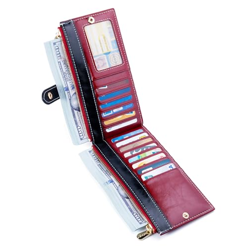 Image of ANDOILT Wallets for Women Genuine Leather Wallet RFID Blocking Bifold Multi Card Case Purse with Zipper Pocket Handbag