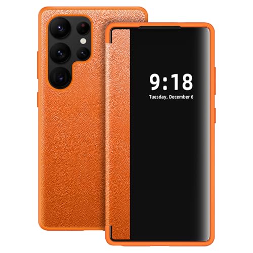 Étui Samsung S22 Ultra anti-choc orange avec fenêtre pour écran protégé
