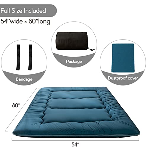 Image of MAXYOYO Japanese Floor Mattress Futon Mattress, Thicken Sleeping Pad Foldable Roll Up Floor Futon for Adults Tatami Mat Dormitory Lounger, Bluestone, Full Size