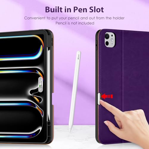 Image of DTTO for iPad Pro 13 Inch Case with Keyboard M5 /M4 2025 /2024, 7 Colors Backlit Wireless Detachable Keyboard Premium Leather Folio Cover with Pencil Holder & Pocket, Dark Purple