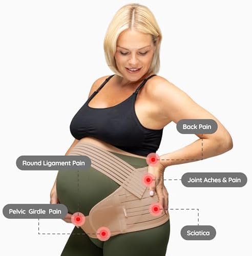 BABYGO® 4 in 1 Pregnancy Support Belt Maternity & Postpartum Band - Relieve Back, Pelvic, Hip Pain, SPD & PGP >> inc 40 Page Pregnancy Book for Birth Preparation, Labour & Recovery XL Nude