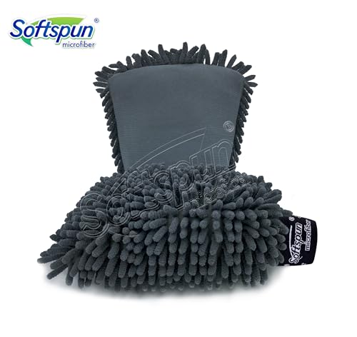 SOFTSPUN Microfiber Chenille & Glass Cloth Mitt, 2 Piece Combo 1700 GSM Grey! Multi-Purpose Super Absorbent and Perfect Wash Cleaning for Bike Auto, Cars Both Interior and Exterior. - Image 5