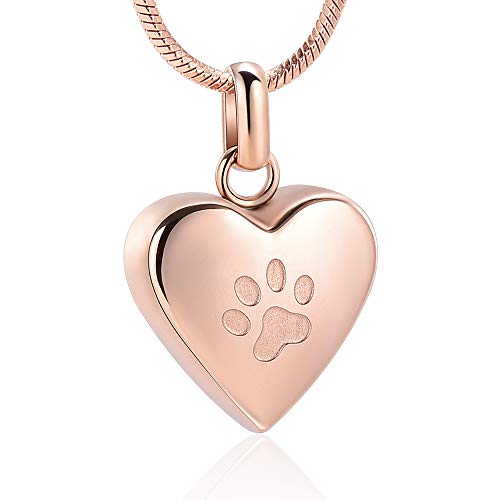 zeqingjw Pet Cremation Jewelry for Ashes Pendant Paw Print Pet Heart Urn Necklace