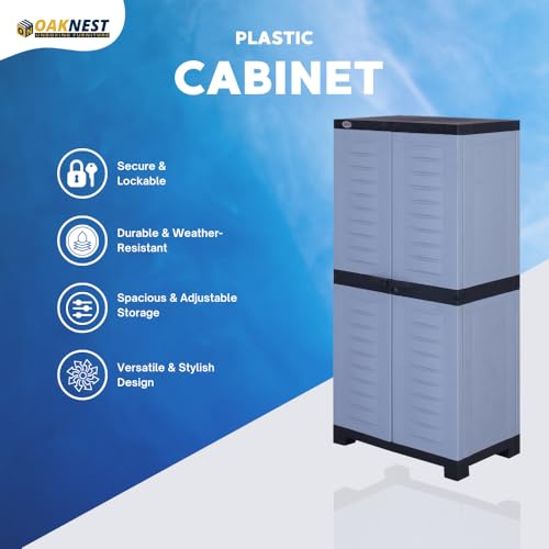 Image of Oaknest Supreme Fusion-02 Plastic Storage Cabinet | Compact & Multipurpose Storage Solution | Waterproof, Durable & Lightweight | Ideal for Home, Office & Garage | Charcoal and Sky Grey