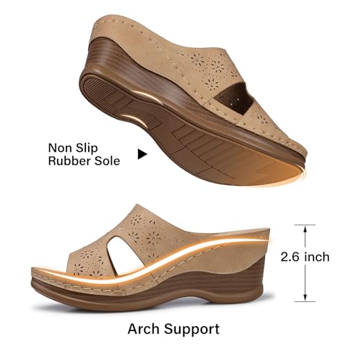 Image of TEMOFON Women Wedge Sandals Dressy: Comfortable Lightweight Summer Shoes | Low Wedge Heel - Fit Wide Feet - Comfy Stylish Slip on Sandals Size 5-11
