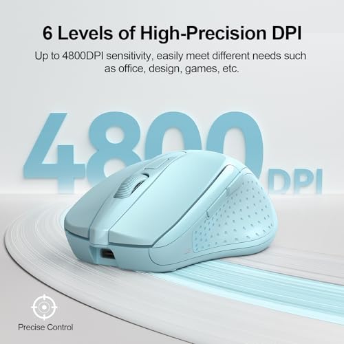 Image of TECKNET Wireless Mouse, BT 5.0 /2.4G, Rechargeable 6-DPI Silent, Lightblue | Bluetooth 5.0 /3.0 & USB A, 2-Device Easy Switch, Wide OS Compatible, 6 Buttons, 6-DPI up to 4800, Ergonomic for S to M Hands