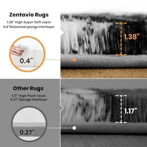 Zentavio Area Rugs for Living Room Large Rugs for Bedroom 5x8 Carpet Fluffy Fuzzy Soft Shag Aesthetic Plush High Pile Throw Rug for Nursery Kids Room Dorm Vertical Stripes Black White