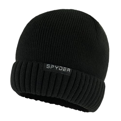 Spyder Mens Fur Lined Rib Knit Cuff Beanie, Black, One Size