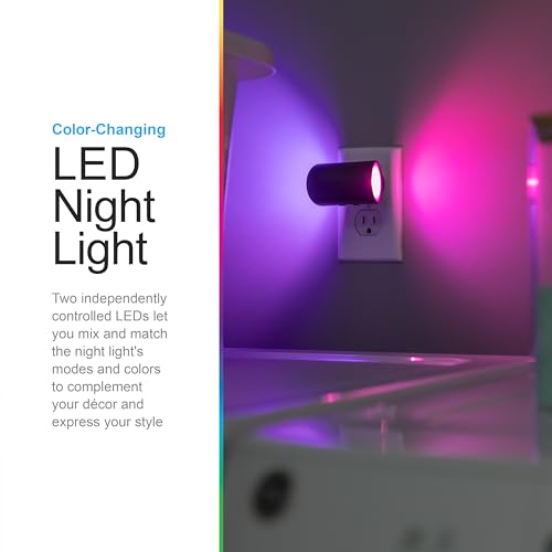 Image of GE Plug in Night Light with Directional Accent Lighting, Dusk to Dawn Sensor for Automatic Light, Dimmable Color Changing Mood Lighting, LED Wall Sconce for Bedrooms, 1 Pack