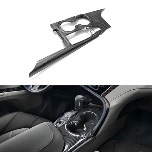 Xotic Tech Carbon Fiber Black ABS Gear Shift Panel Console Water Cup Holder Cover Trim, Compatible with Toyota Camry SE LE TRD 2018 2019 2020 2021 2022 2023 2024 Without Seat Heater Buttons