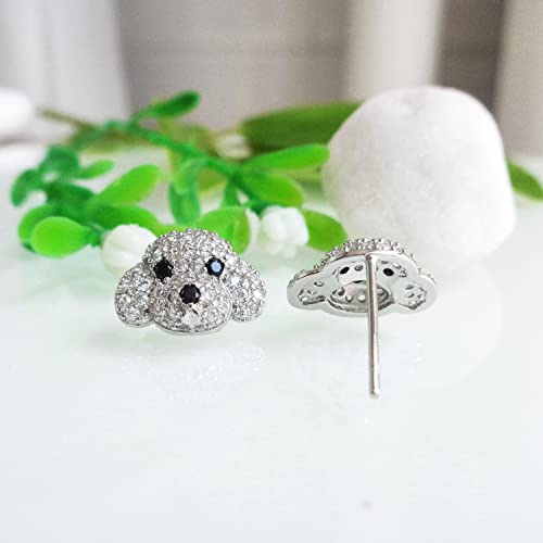 925 Sterling Silver Cute Dog Puppy Zirconia Earrings Ear Stud Piercing white gold plated Fashion Jewelry Gifts WK900553