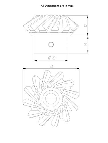 Image of INVENTO 2pcs 3D Printed Right Helical Plastic Bevel Gear 12 Teeth, 33mm dia, 10mm Width, 6mm hole, 2.5 Module for DIY Projects