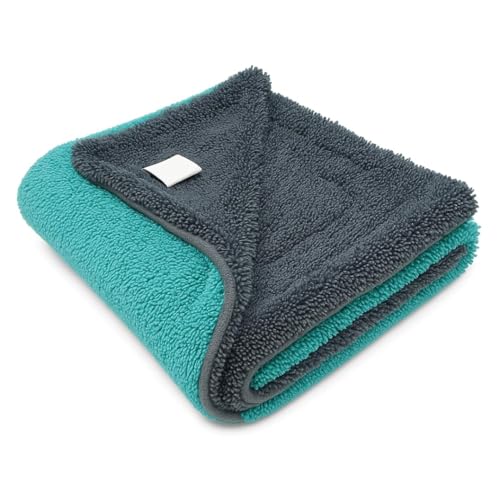 Image of AM Safe-X Microfiber Cleaning Cloth 1200 GSM - 40x40 cm Twisted Loop Microfiber Cloth, Super Absorbent Towel Lint-Free Design for Car Drying, Washing, Polishing & Detailing -Aqua /Grey (1 Pc)