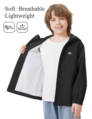 Image of Kids Rain Jacket Lightweight Waterproof Rain Coats Outerwear with Hood for Boys Girls Size 5-15
