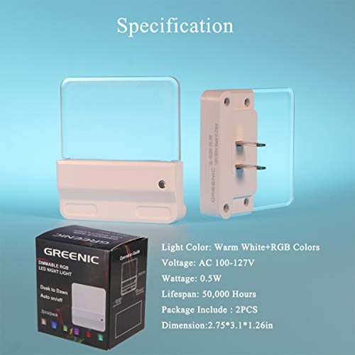 Color Selected Multicolor Night Light 2 Pack, Greenic Plug In Rotating Color Nightlight, Dusk To Dawn Sensor, Brightness Adjustable Warm White Night Light #TOP6