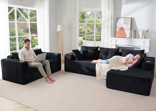 Image of MAXYOYO Modular Sectional Couch with L-Shape Chaise and Loveseat, Modern Boneless Couch for Living Room, Oversized Sofa with Deep Seat, No Assembly Required, Black