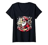 Photo Gallery donna captain santa pirate funny christmas jolly roger decor maglietta con collo a v Photo Gallery donna captain santa pirate funny christmas jolly roger decor maglietta con collo a v