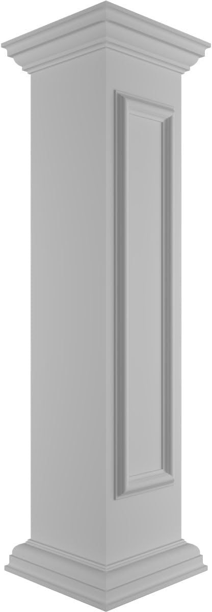 10"W x 48"H Straight Newel Post with Panel, Flat Capital & Base Trim (Installation kit Included)