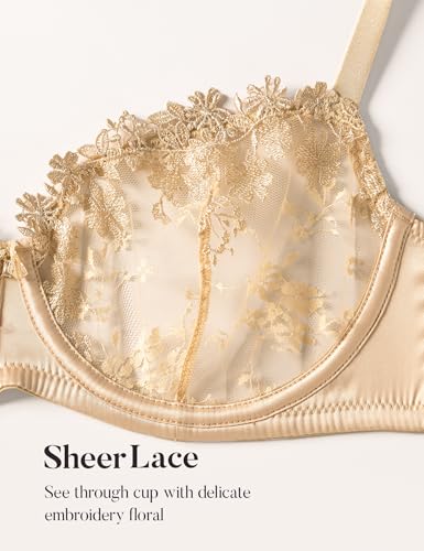 Image of Wingslove Women's Sexy Lace Bra Demi Sheer Mesh Balconette See Through Bralette Unlined Underwire Embroidered