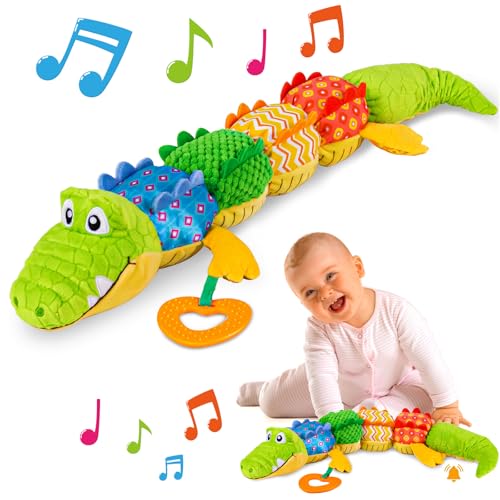 Image of Sumobaby Infant Baby Musical Stuffed Animal Activity Soft Toys with Teether, Multi-Sensory Crinkle, Rattle and Textures, for Tummy Time Newborn 0-3-6-12 Months Boys, Girls, Crocodile (Alligator)