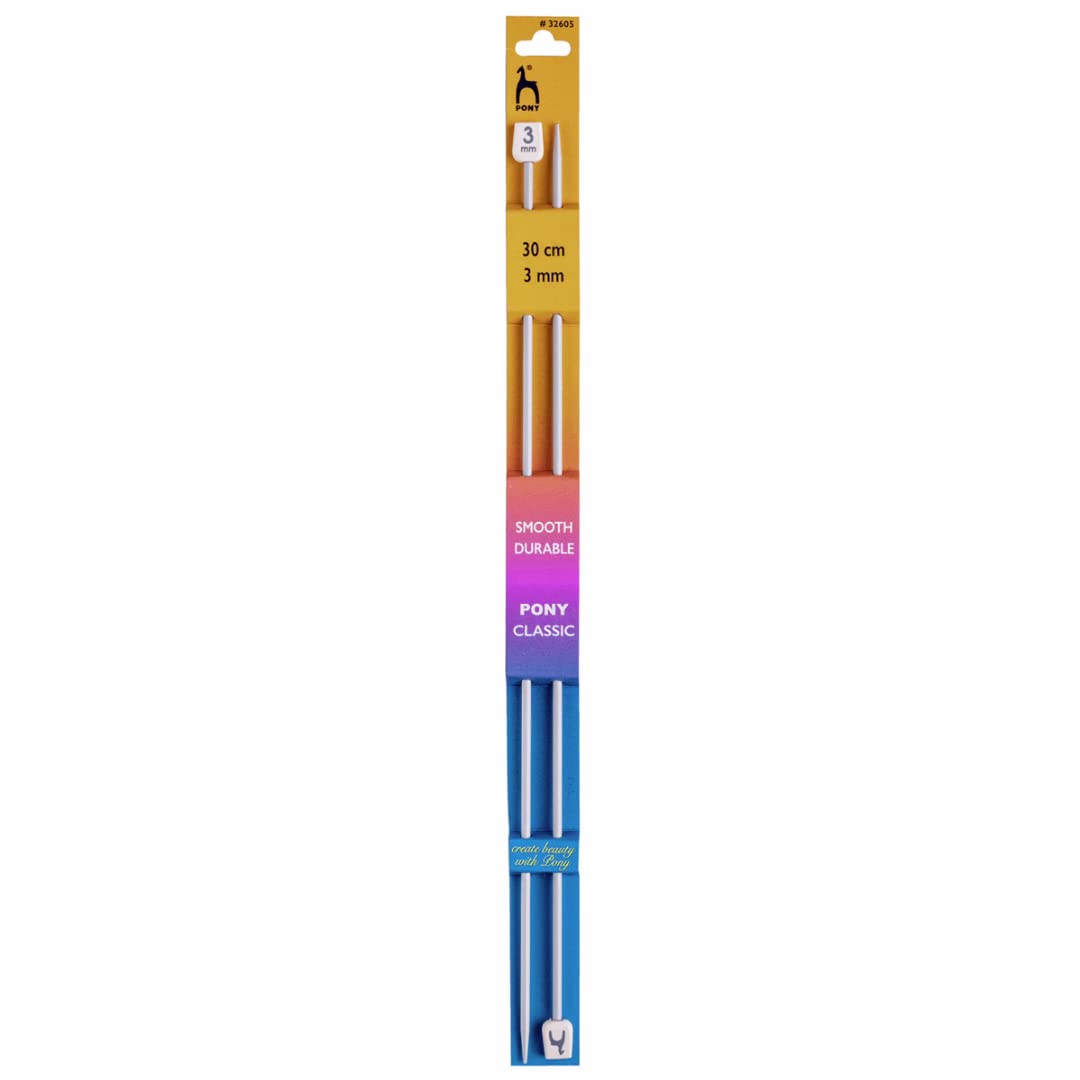 Pony Single Ended Classic Knitting Pins, Multi-Colour, 30cm x 3.00mm