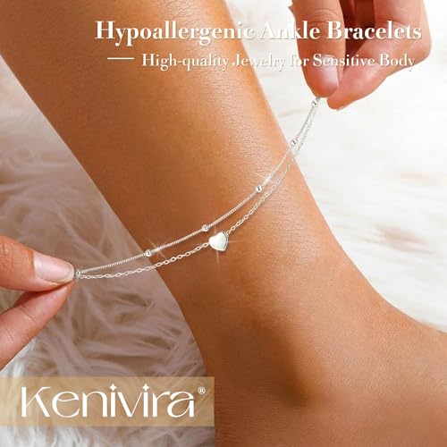 Image of Kenivira Sterling Silver Ankle Bracelets for Women,Gold Dainty Layered Waterproof Anklet for Women, Anklet Set Stackable Beach Gift Adjustable Size