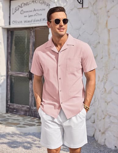 COOFANDY Mens Casual Cotton Linen Shirt Short Sleeve Button Up Shirts Summer Beach Top4