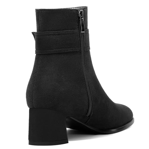 SHOWFOREST Womens Round Toe Travel Buckle Suede Solid Hiking Ankle Strap Chunky Low Heel Ankle High Boots 2 Inch 5