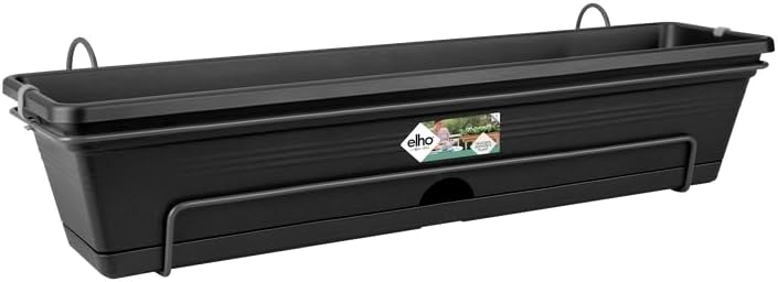elho Green Basics Trough Allin1 70 - Planter for Balcony & Outdoor - Ø 68.5 x H 16.5 cm - Black/Living Black