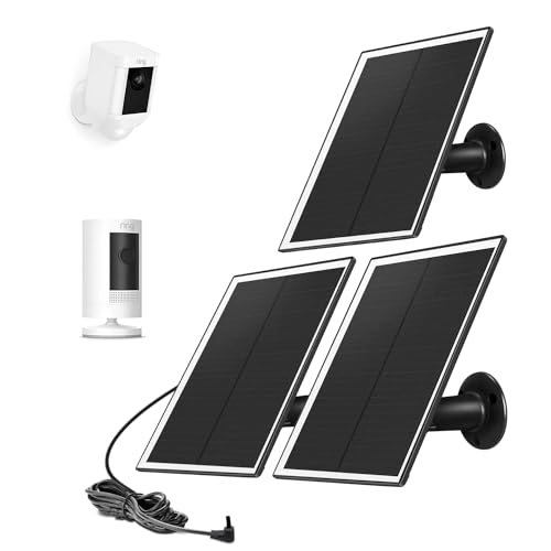 Image of Ri ng Camera Solar Panel, Compatible with Ring Stick Up Cam Battery, Ring Spotlight Cam Battery, Not for Spotlight Plus /Pro, Waterproof, 6W Fast Charging, DC3.5mm Plug (Black)